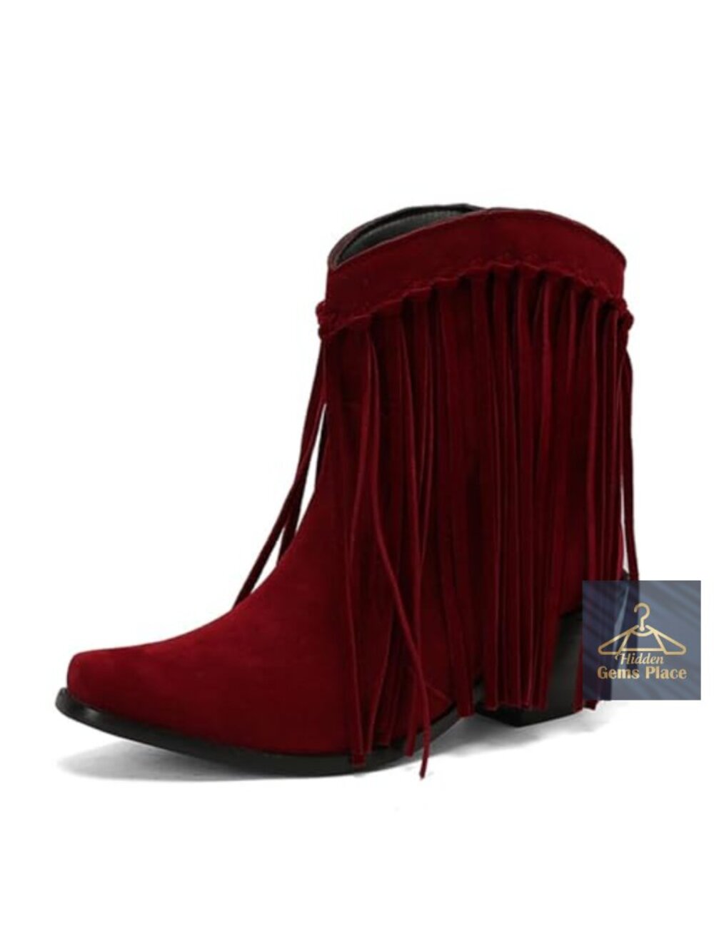 Women's Faux Leather Fringe Ankle Boots Comfortable Slip On Chunky Block Heel